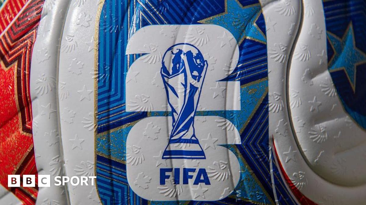A detailed composite graphic showing the official World Cup 2026 ball in the foreground with faded national team jerseys including Belgium, Japan, and France in the background.