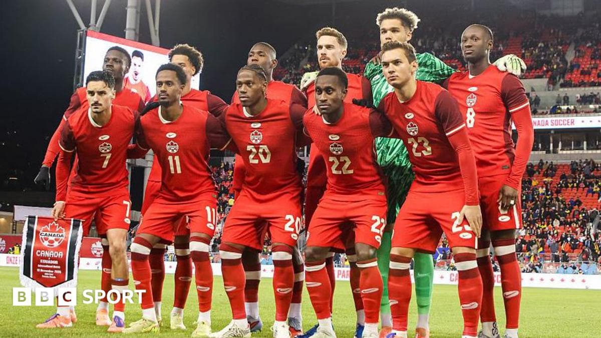 Alphonso Davies celebrates scoring Canada's first ever World Cup goal against Croatia in the 2022 tournament.