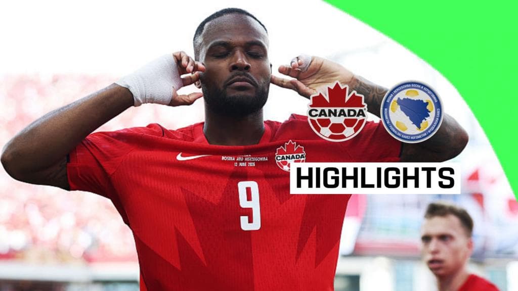Cyle Larin celebrating his equalising goal for Canada against Bosnia and Herzegovina during the 2026 World Cup match at BMO Field.