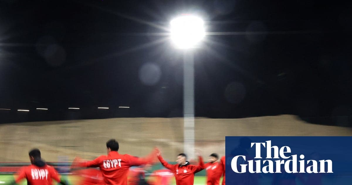 Egypt's national football team players stretching during a training session in Taghzout, Morocco, ahead of the 2026 World Cup.