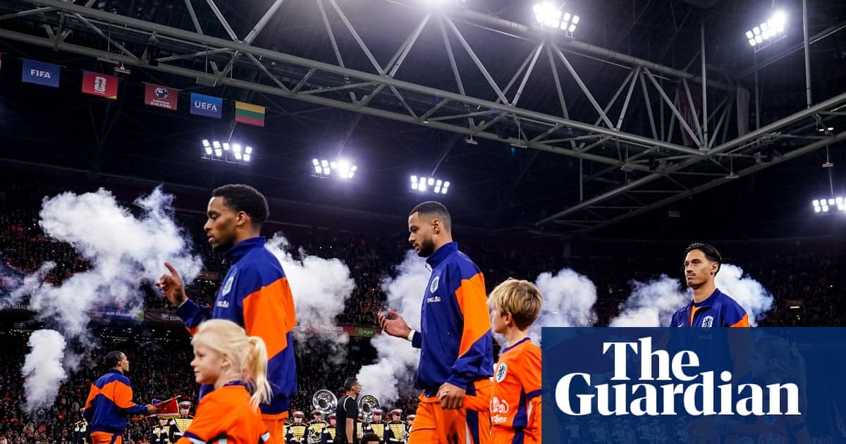 Jurrien Timber, Cody Gakpo and Tijjani Reijnders walking out with mascots before a qualifier against Lithuania, representing the Netherlands team facing injuries.