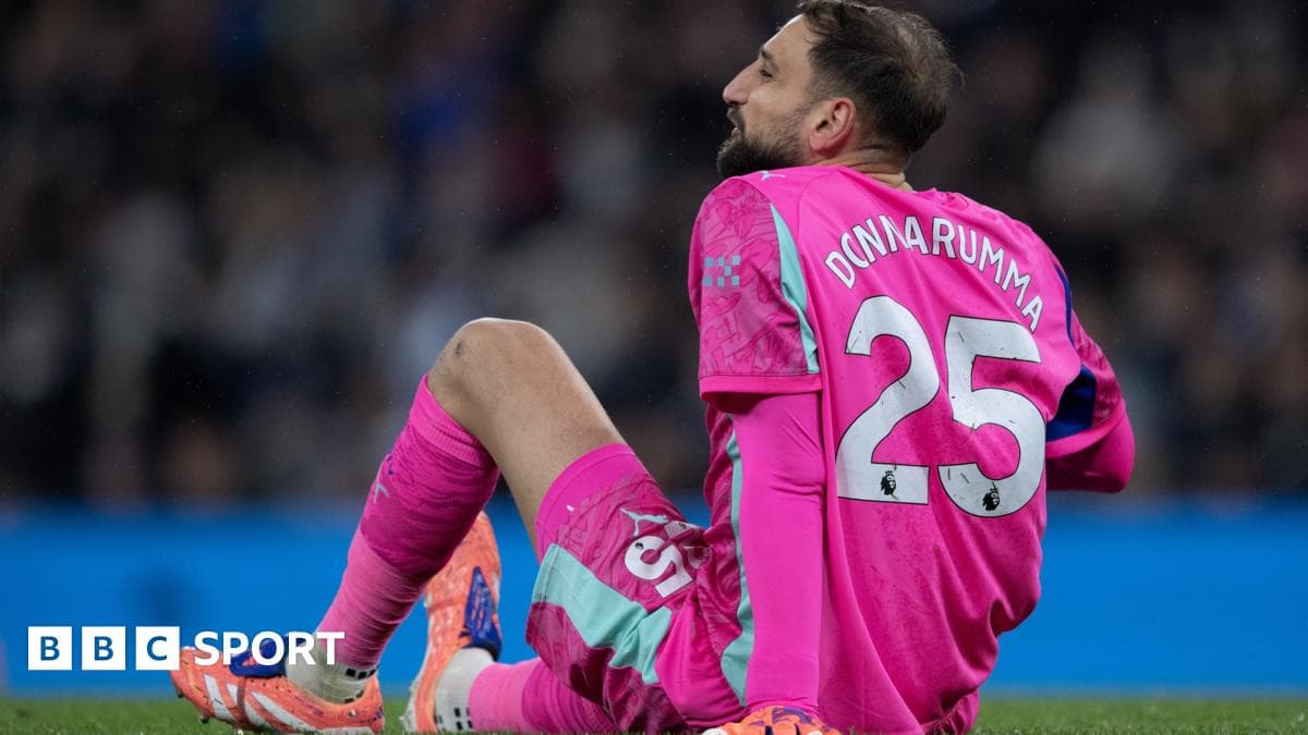 Manchester City goalkeeper Gianluigi Donnarumma sits on the pitch feigning injury during a Premier League match, a tactic that will be banned at the 2026 FIFA World Cup.