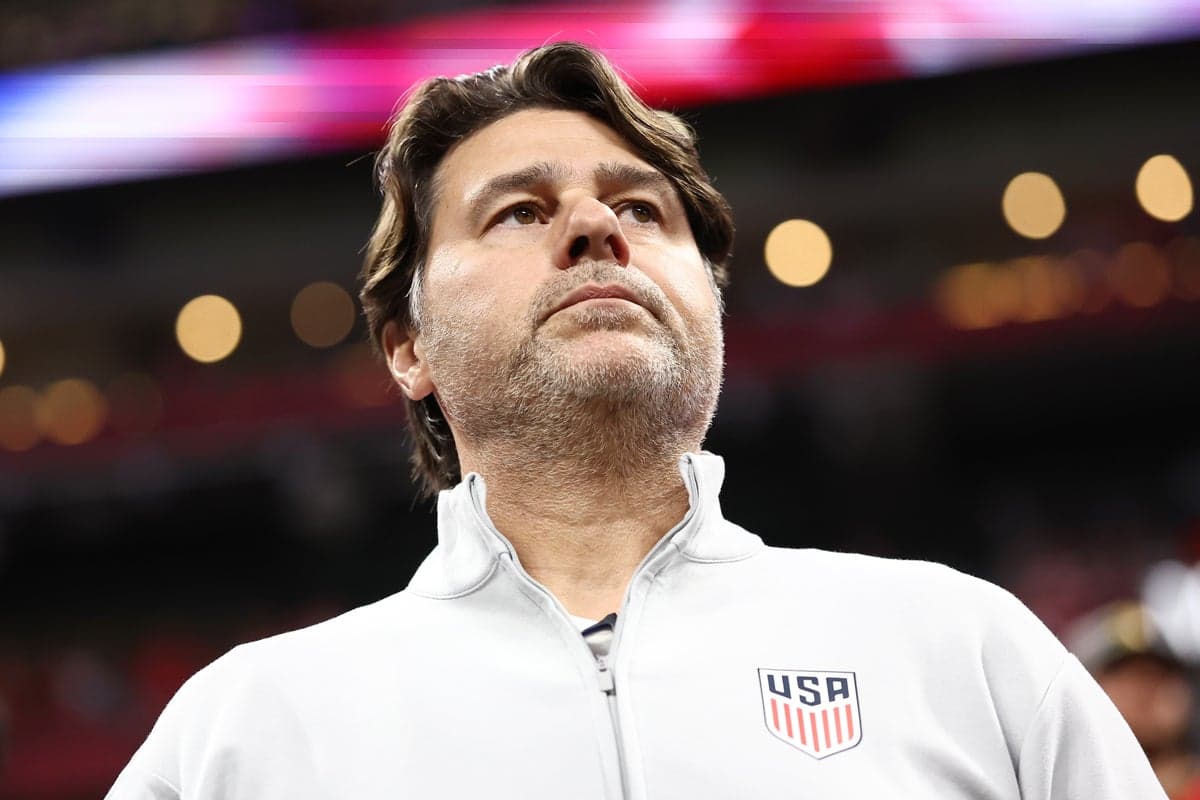Mauricio Pochettino gesturing from the sidelines during a U.S. Men's National Team match at SoFi Stadium.