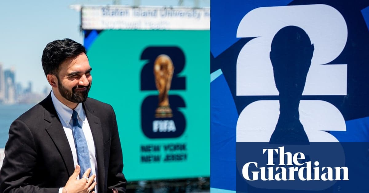 Mayor Zohran Mamdani announces the $50 World Cup ticket lottery at a press conference in Little Senegal, Harlem, with a World Cup banner behind him.