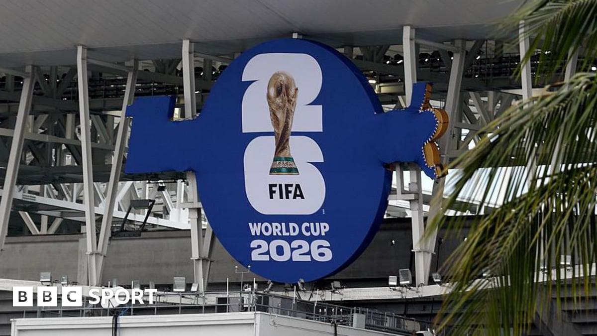 The FIFA World Cup 2026 logo covering the Hard Rock Stadium signage, symbolizing the ticketing controversy ahead of the tournament.